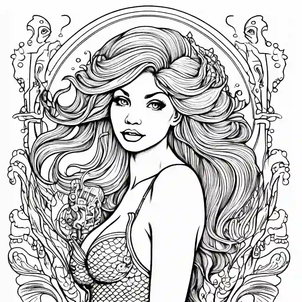 Mermaid with a Cocktail coloring pages